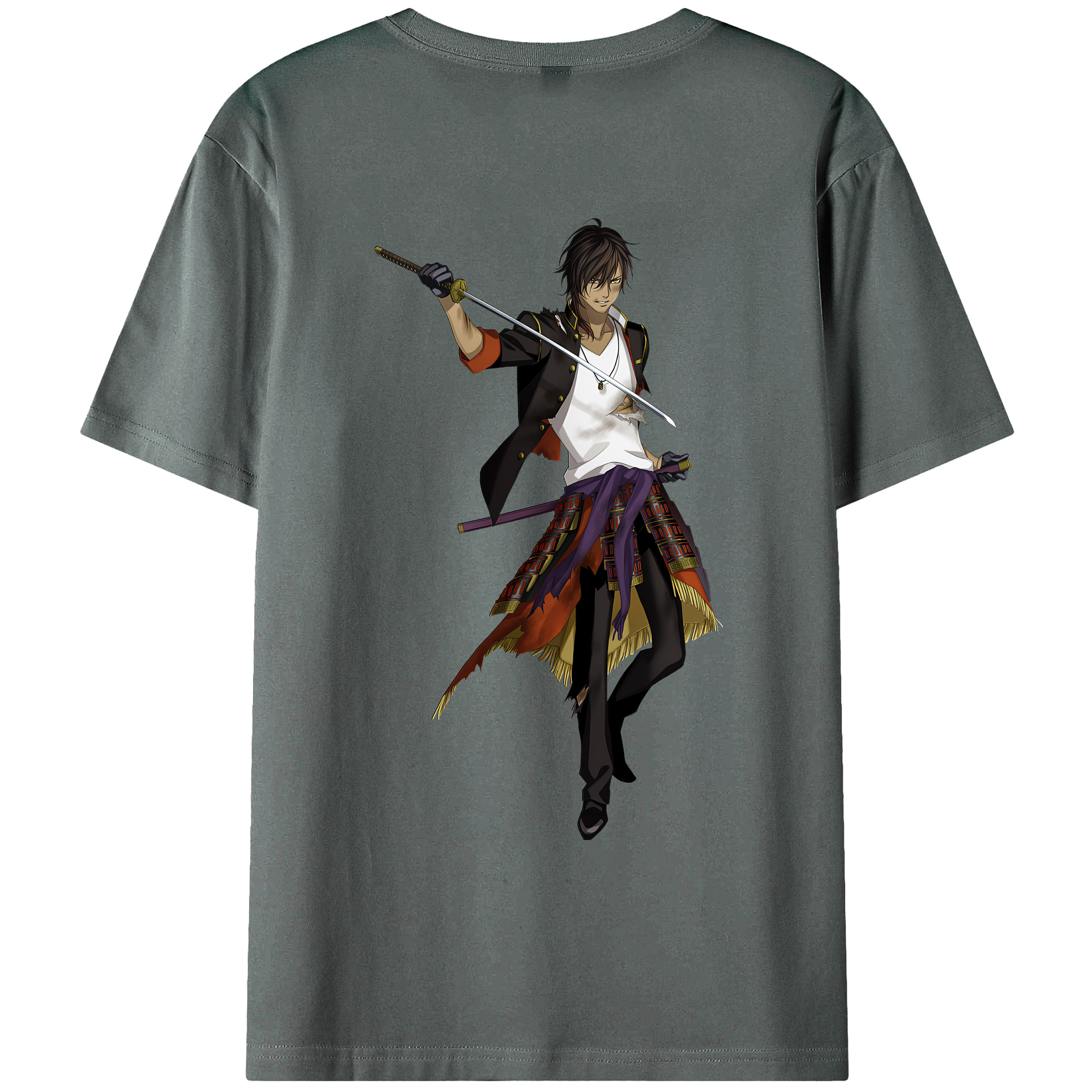 （画像用） 刀剣乱舞 Touken Ranbu 綿100％ メンズ半袖Tシャツ（バックプリント） 通気性